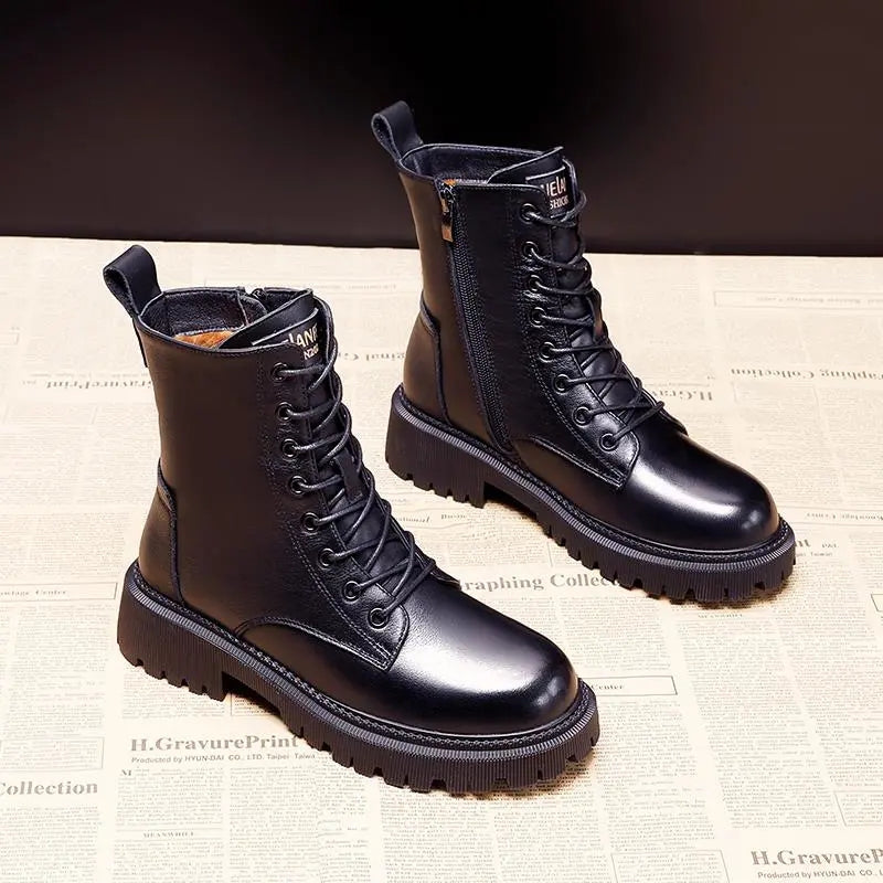 Élisabeth - Bottes d'hiver en cuir noir élégantes et robustes