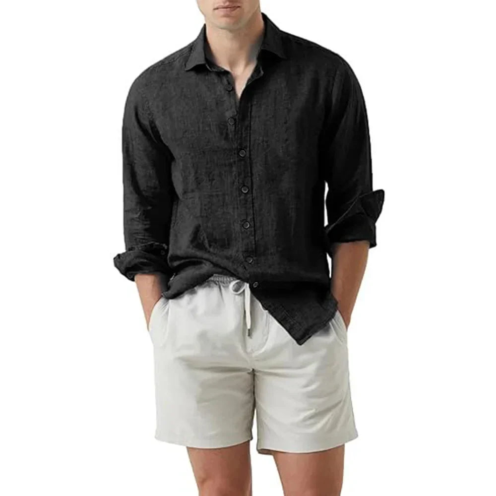 Cannes™ - Chemise d'été plage coton lin chemises hommes Cardigan hauts à manches longues