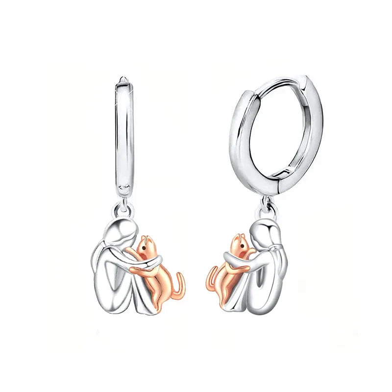 Nougat – Boucles d’oreilles avec icône de chat (fermeture ronde)