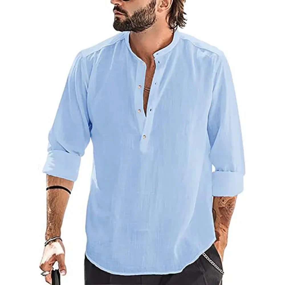 Grenoble™ - Nouveau Homme Blouse décontractée coton lin chemise hauts amples à manches longues
