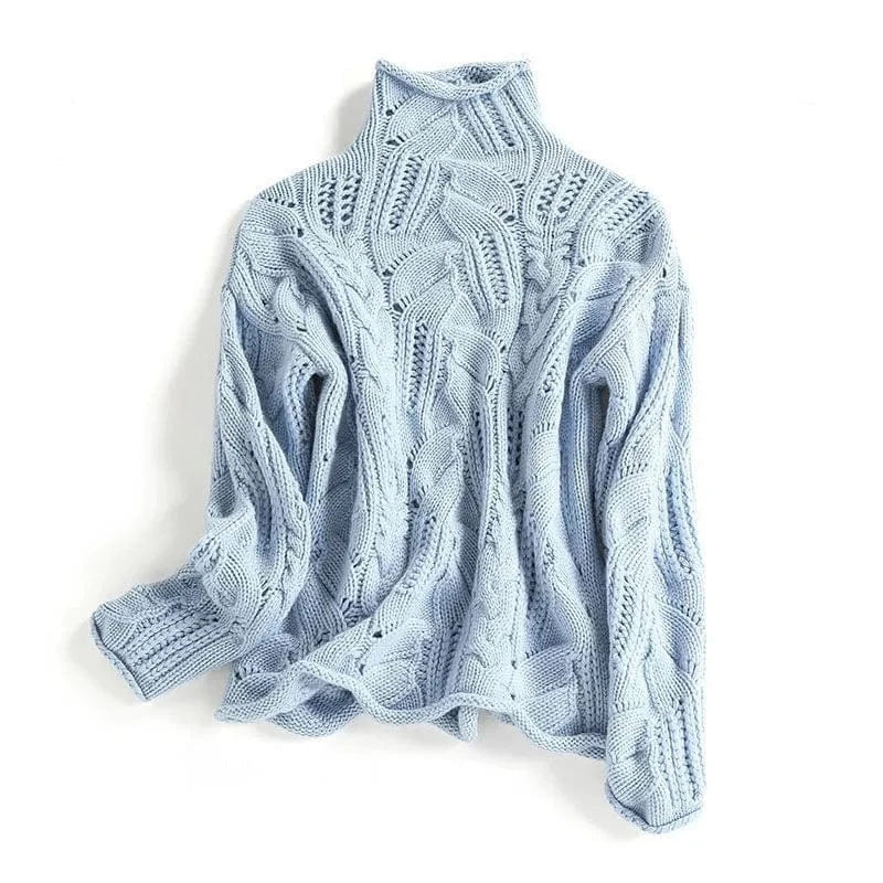 Aurélie – Pull col roulé en cachemire torsadé