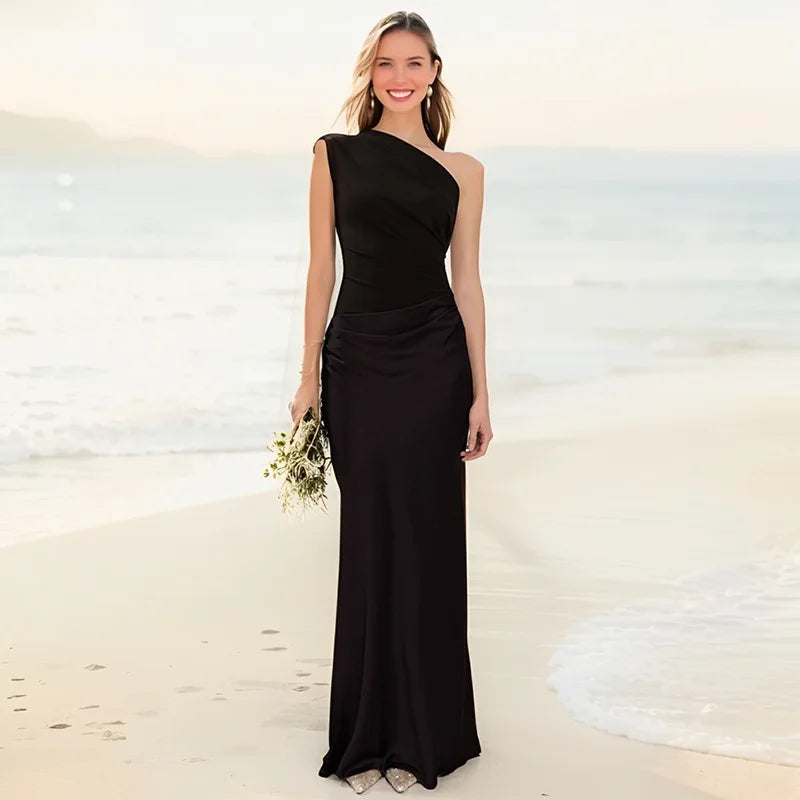 Magdeleine - Robe longue satinée asymétrique