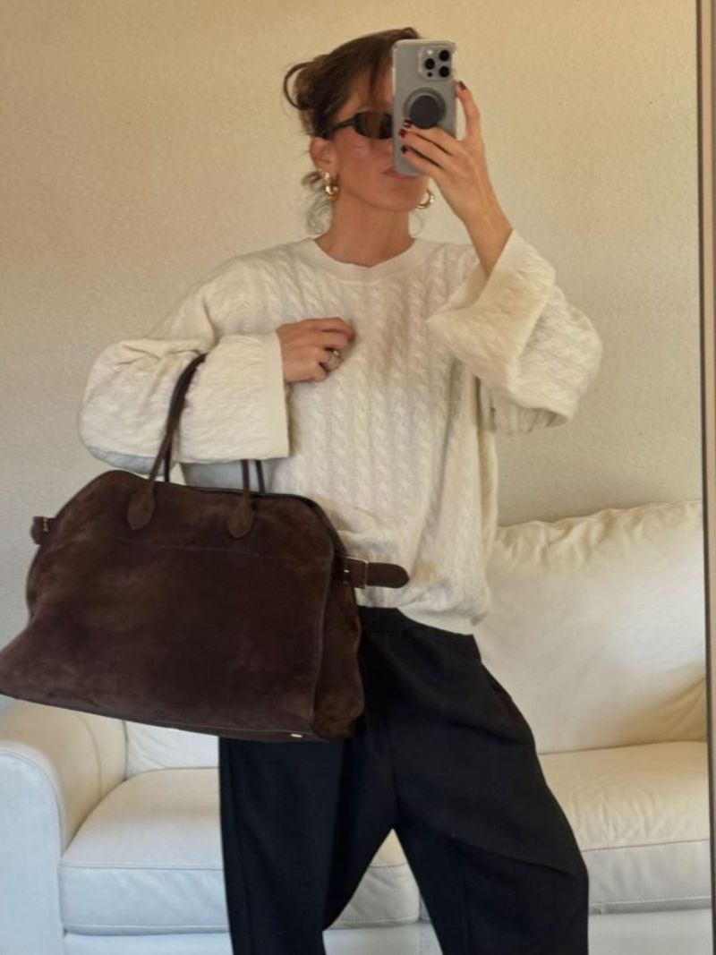 Nicole - Sac à main en cuir velours végétalien