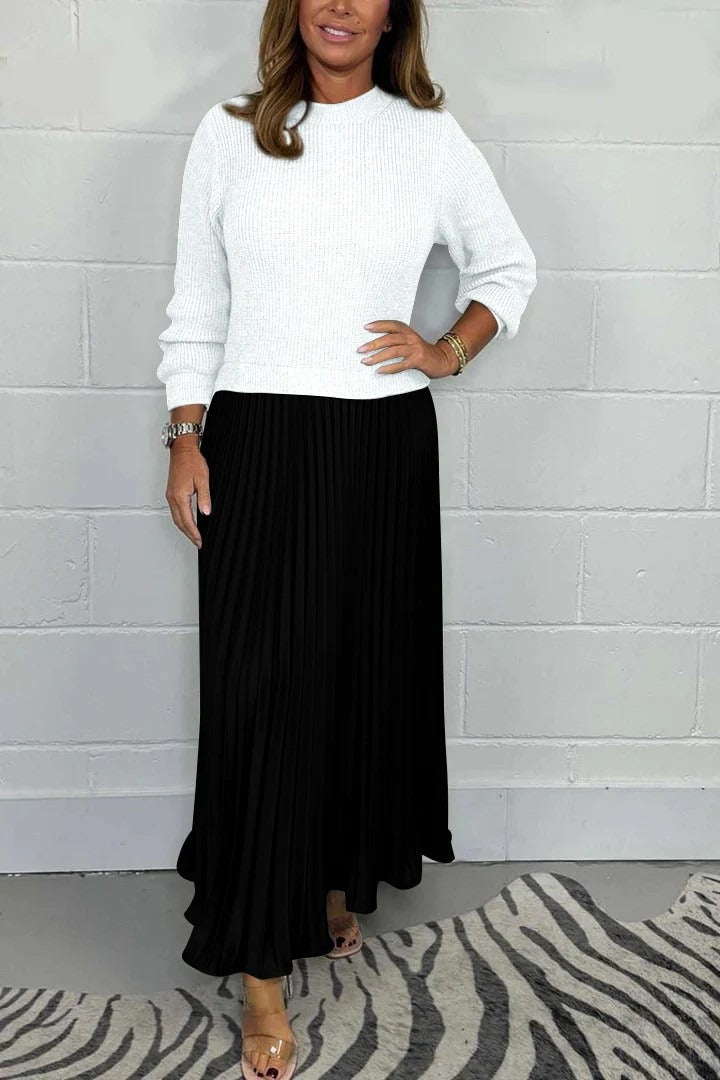 Soline – Robe maxi avec haut en maille et jupe plissée