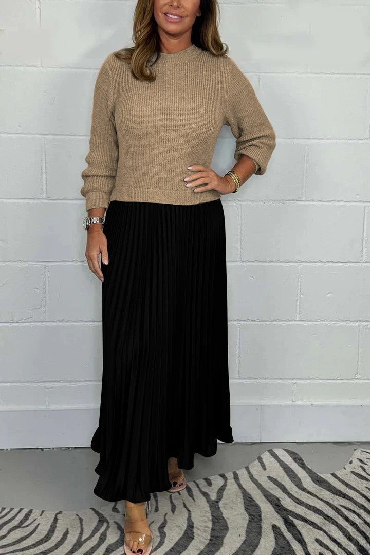 Soline – Robe maxi avec haut en maille et jupe plissée