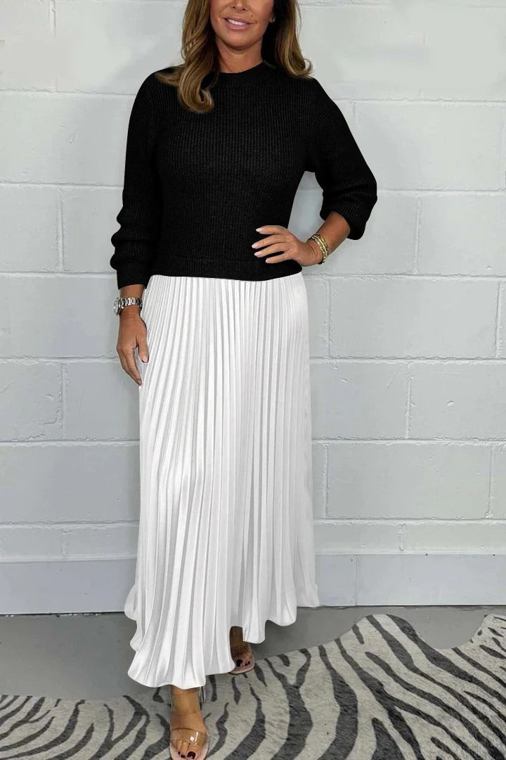 Soline – Robe maxi avec haut en maille et jupe plissée
