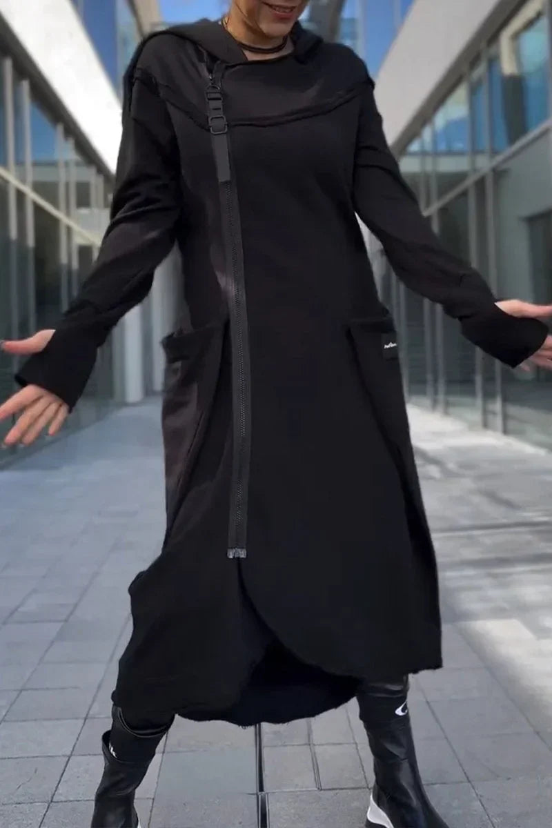 Gwenaëlle – Veste longue zippée élégante
