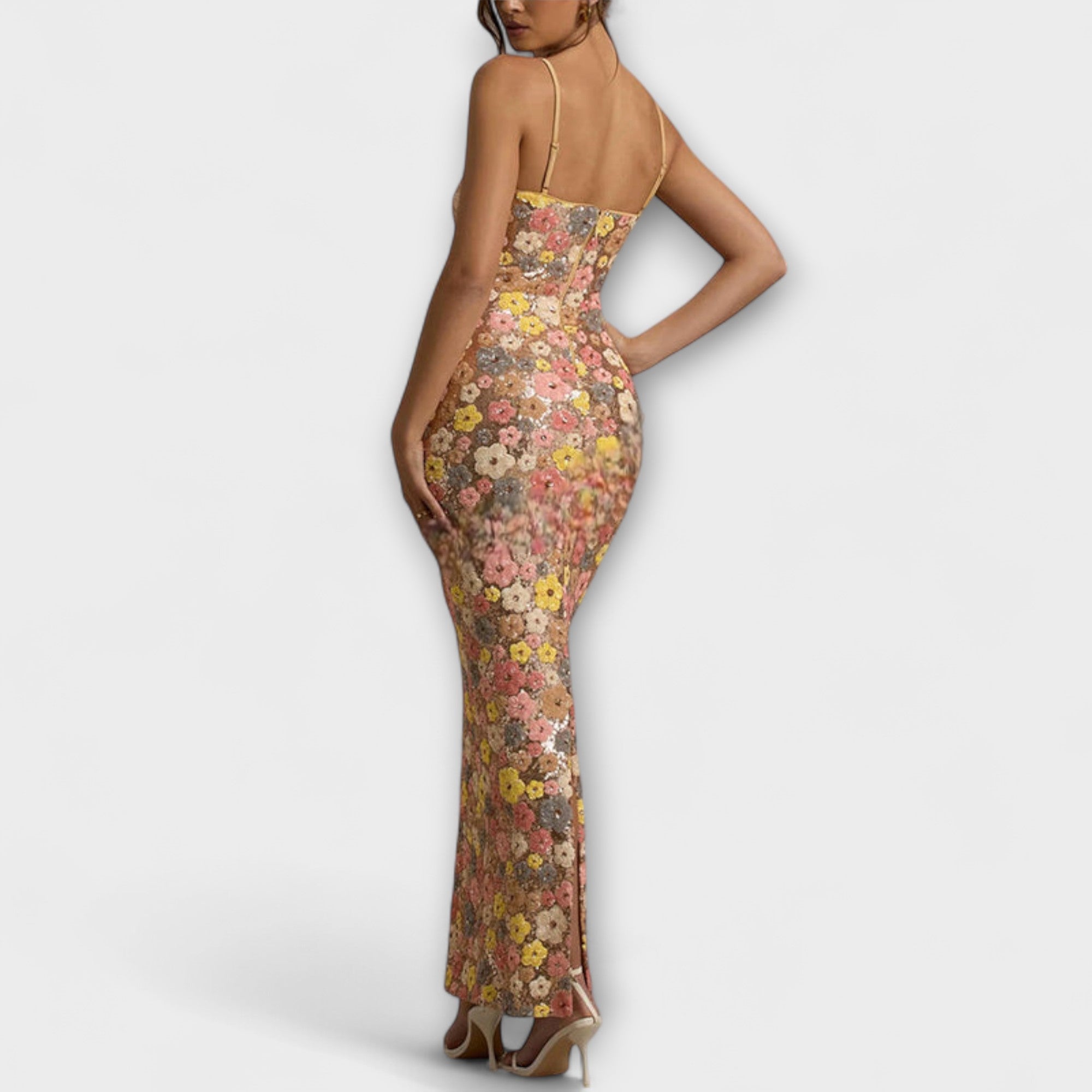 Jeanne – Robe maxi à sequins floraux