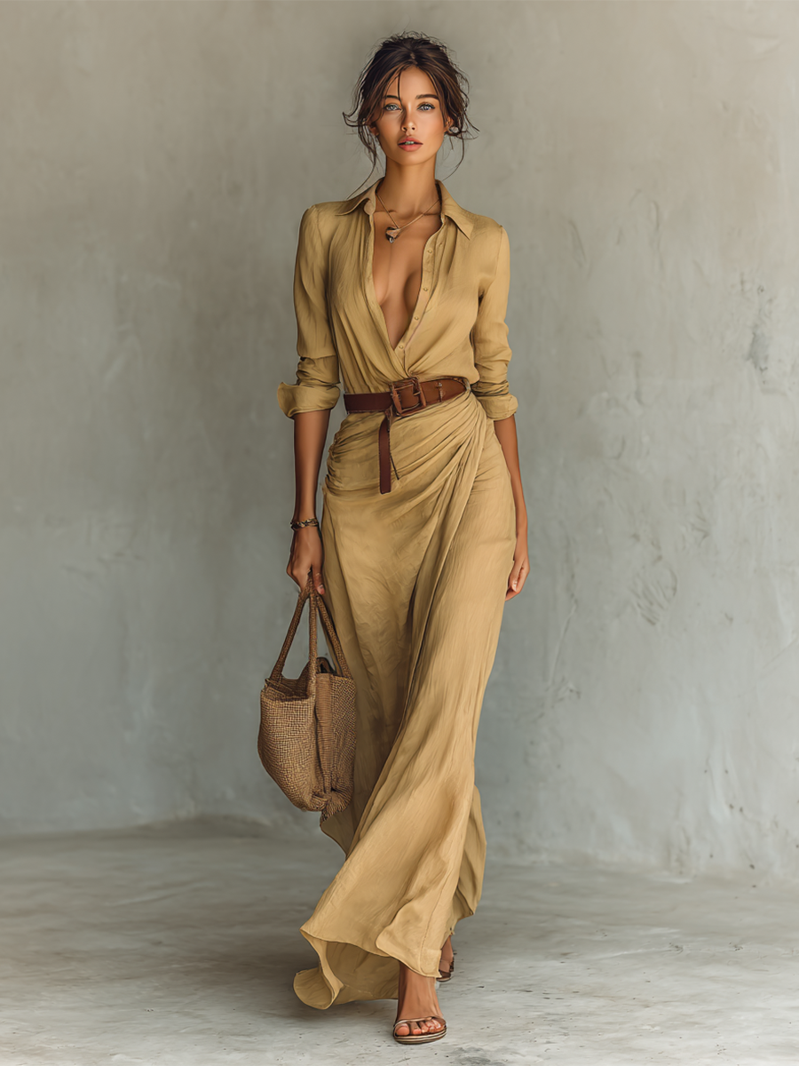 Fantine – Robe longue élégante à col à revers
