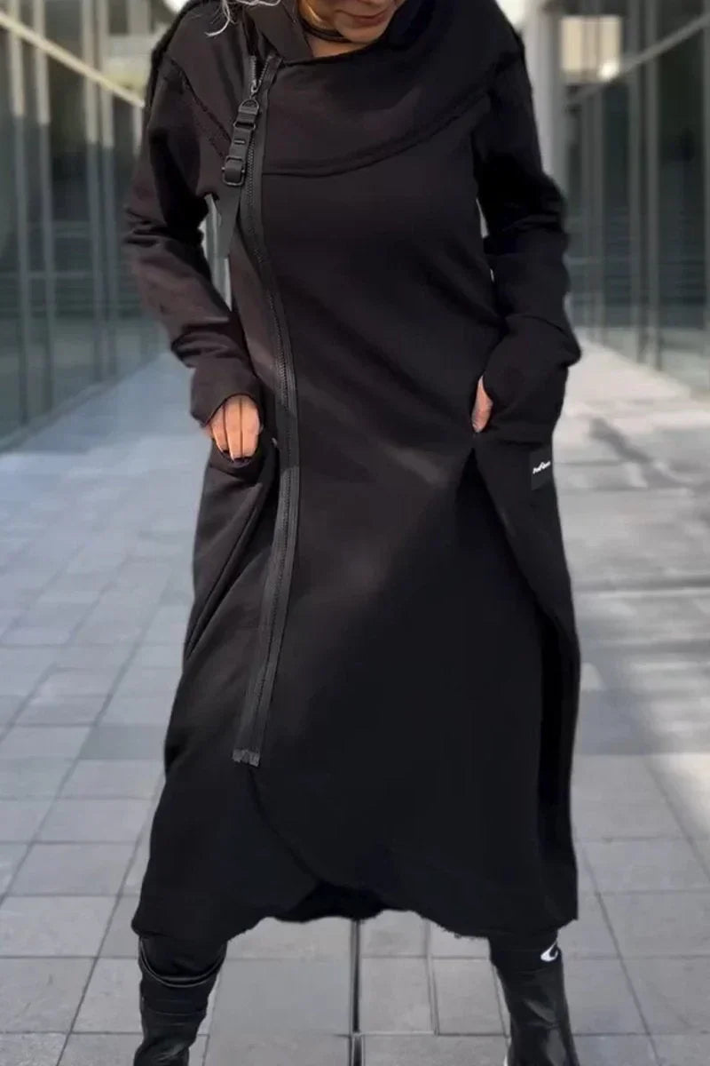 Gwenaëlle – Veste longue zippée élégante