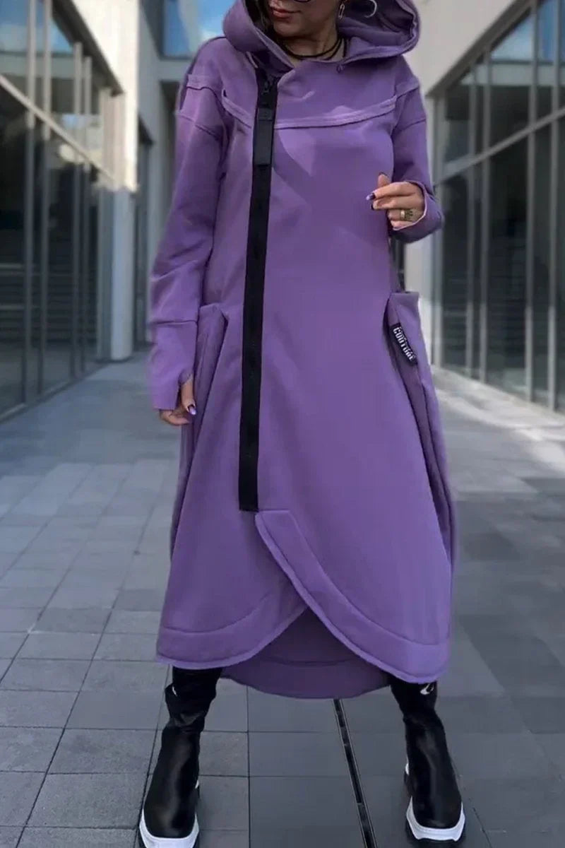 Gwenaëlle – Veste longue zippée élégante