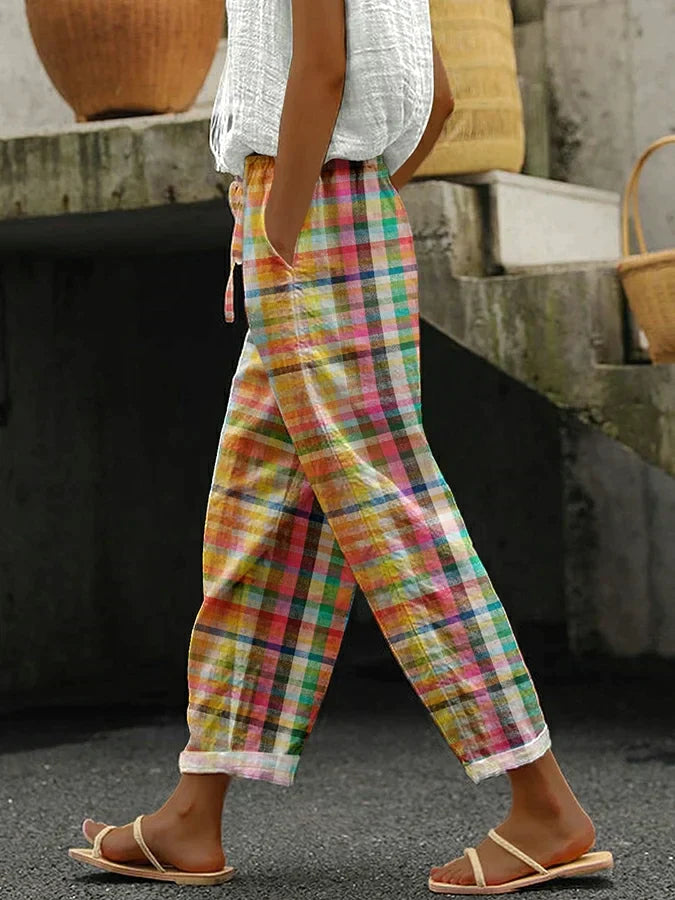 Calliste – Pantalon à carreaux taille élastique