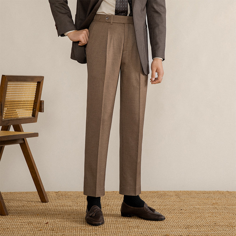 Oxford Herringbone Pleated Trousers