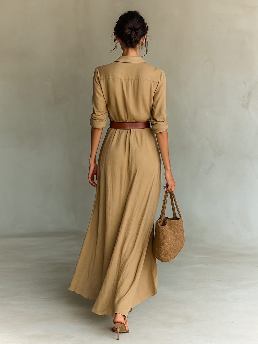 Fantine – Robe longue élégante à col à revers