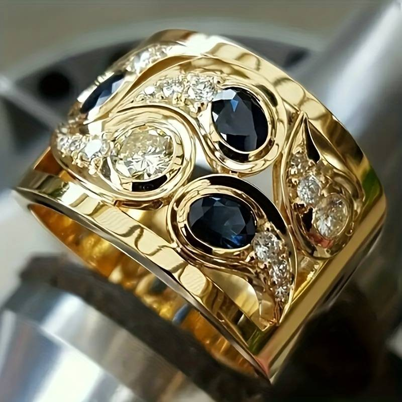 Orzalia – Bague vintage avec décoration dorée et zirconia