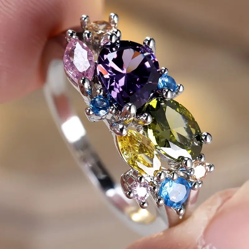 Cristaléa – Bague vintage en argent avec cristaux multicolores