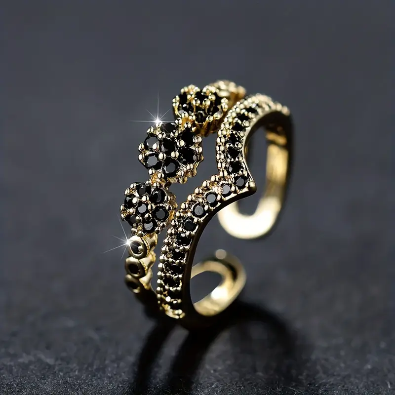 Noctéline – Bague vintage en forme de couronne avec zirconia noir
