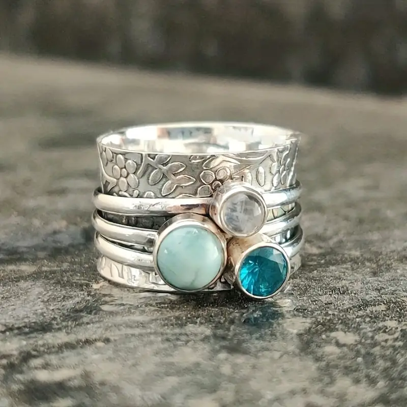 Sylvazura – Bague vintage avec éléments naturels et pierres bleues