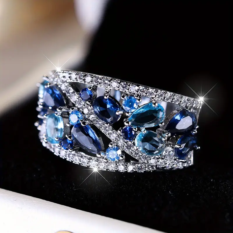 Azurélya – Bague vintage en argent avec pierres bleues scintillantes