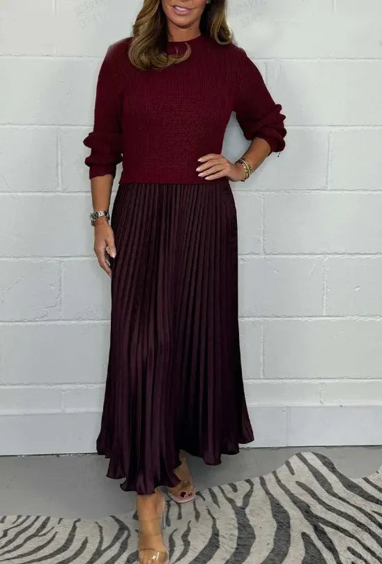 Soline – Robe maxi avec haut en maille et jupe plissée