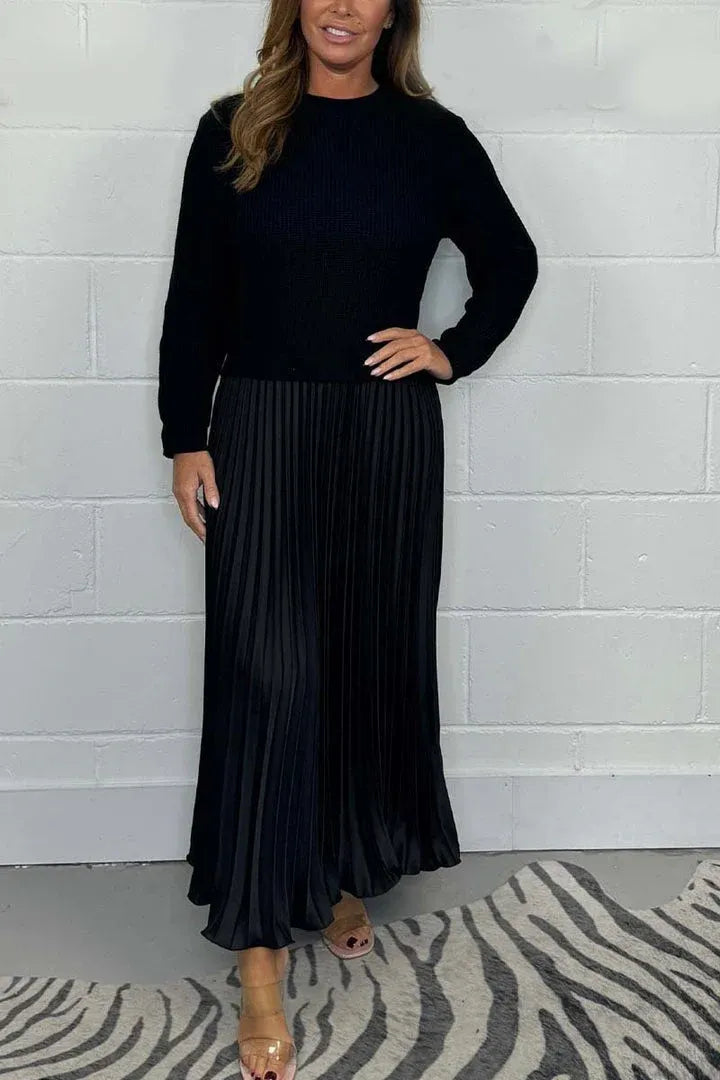 Soline – Robe maxi avec haut en maille et jupe plissée