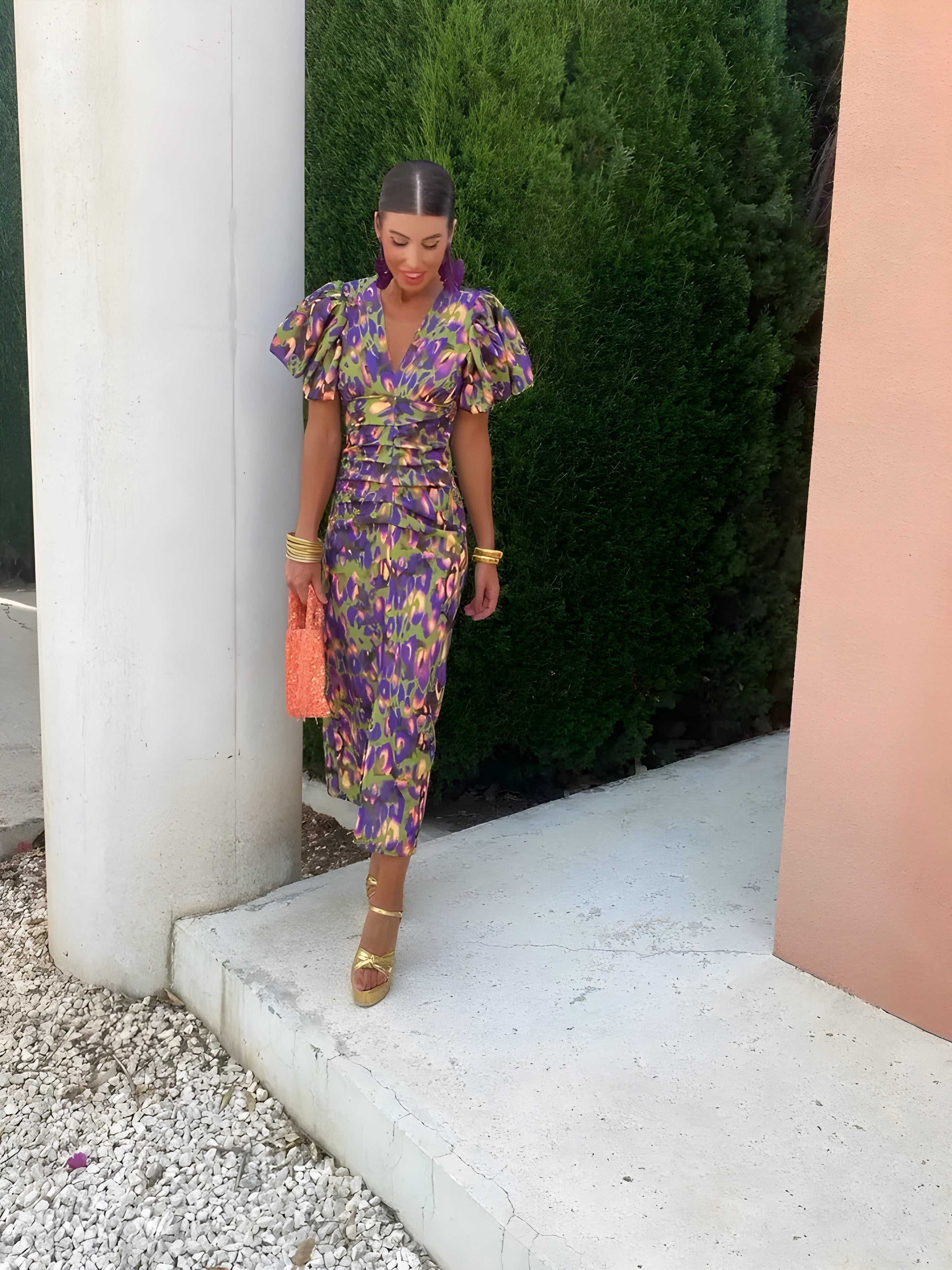 Armance - Robe colorée à manches plissées