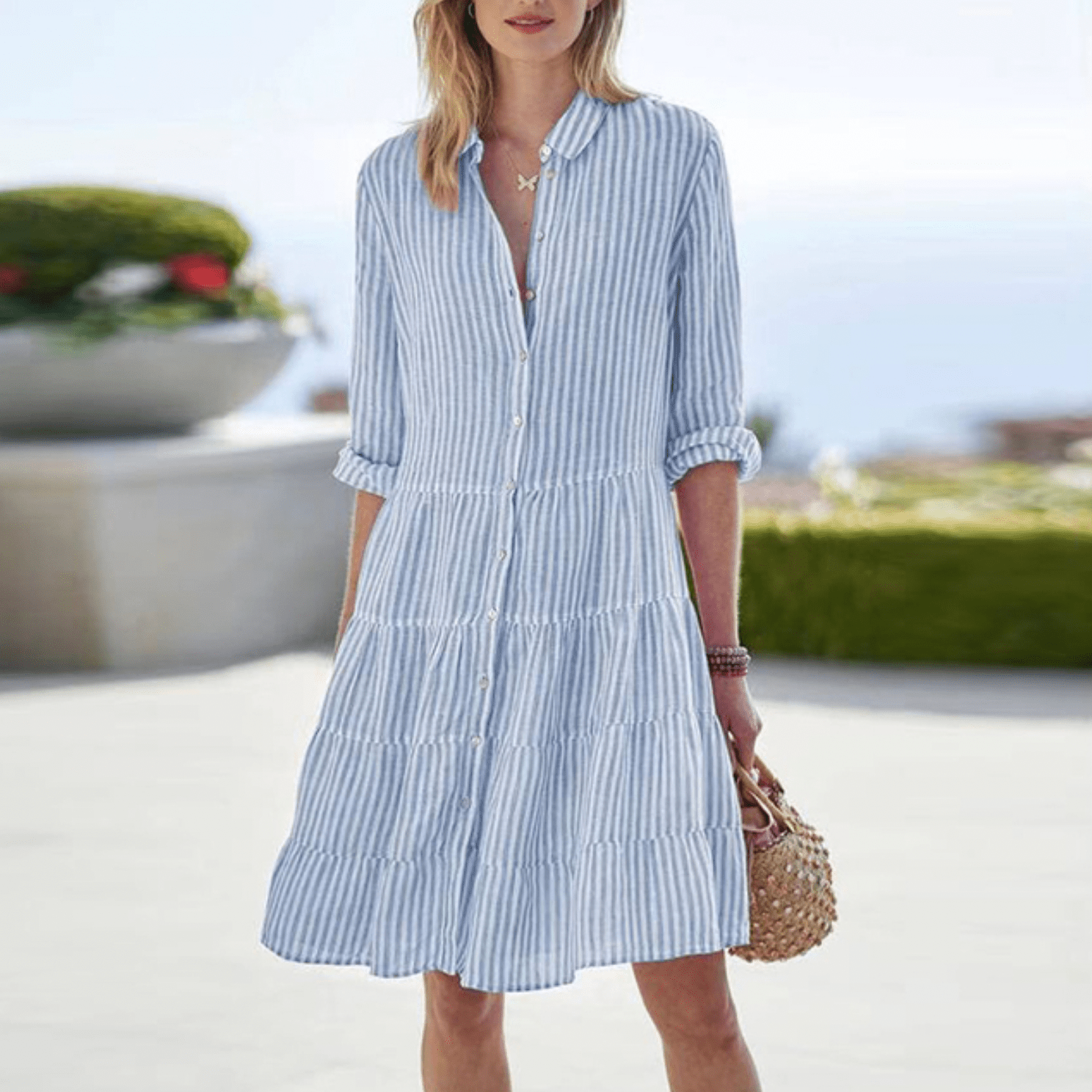 Bertille – Robe d'été rayée à boutons