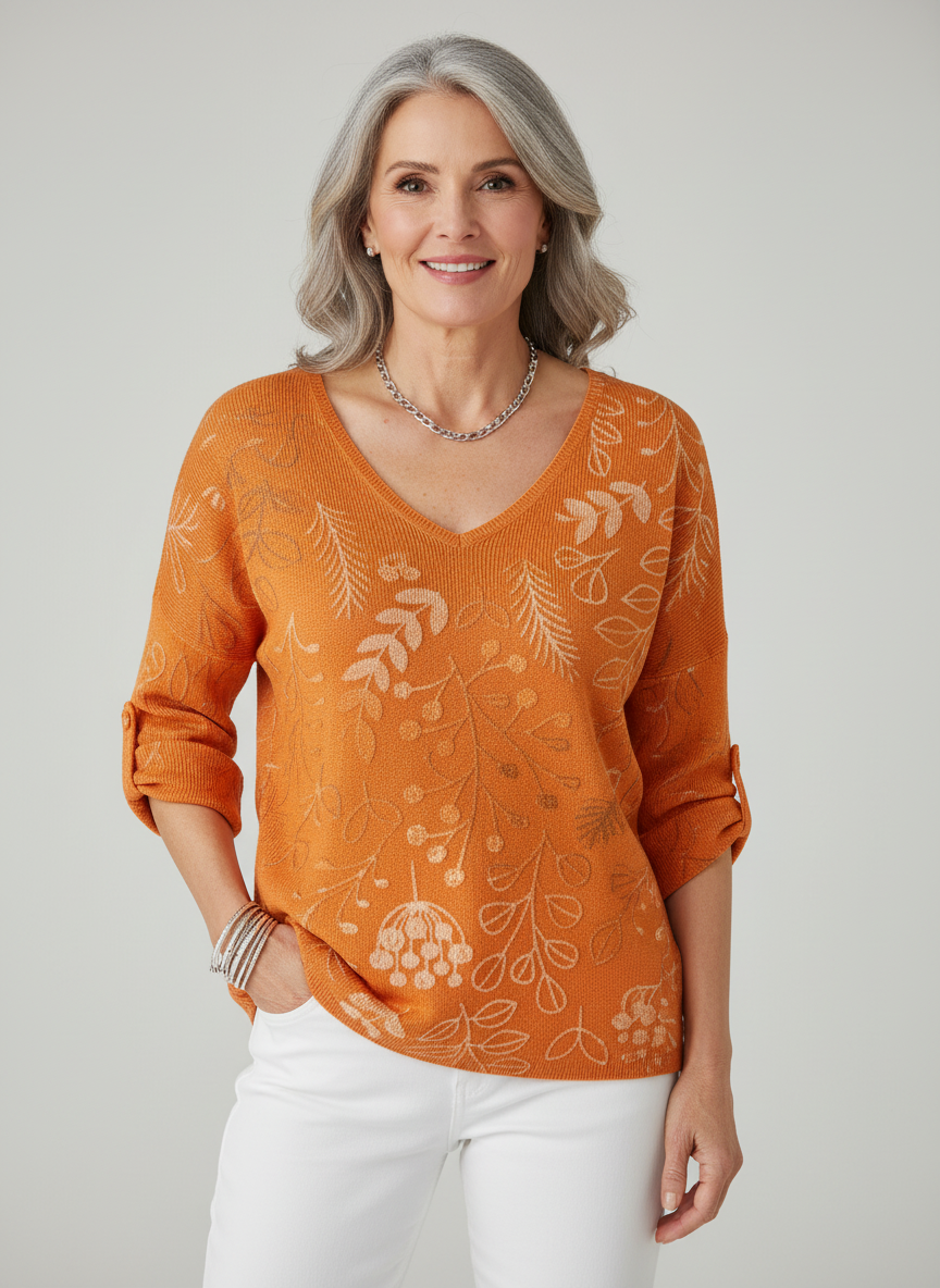 Isaïna – Pull en mélange de coton avec motif de feuilles