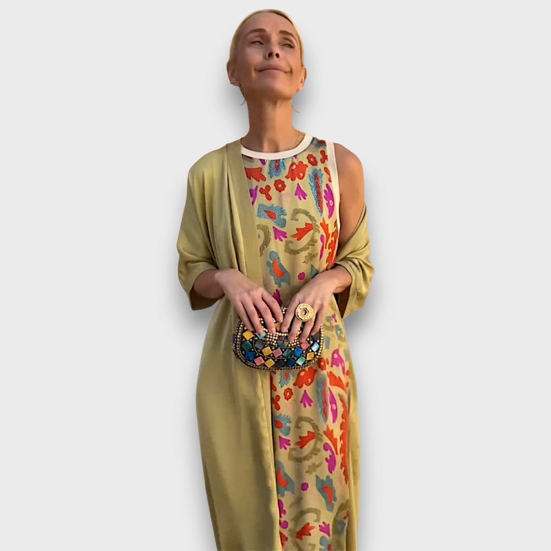 Ludivine – Robe longue fleurie avec cardigan