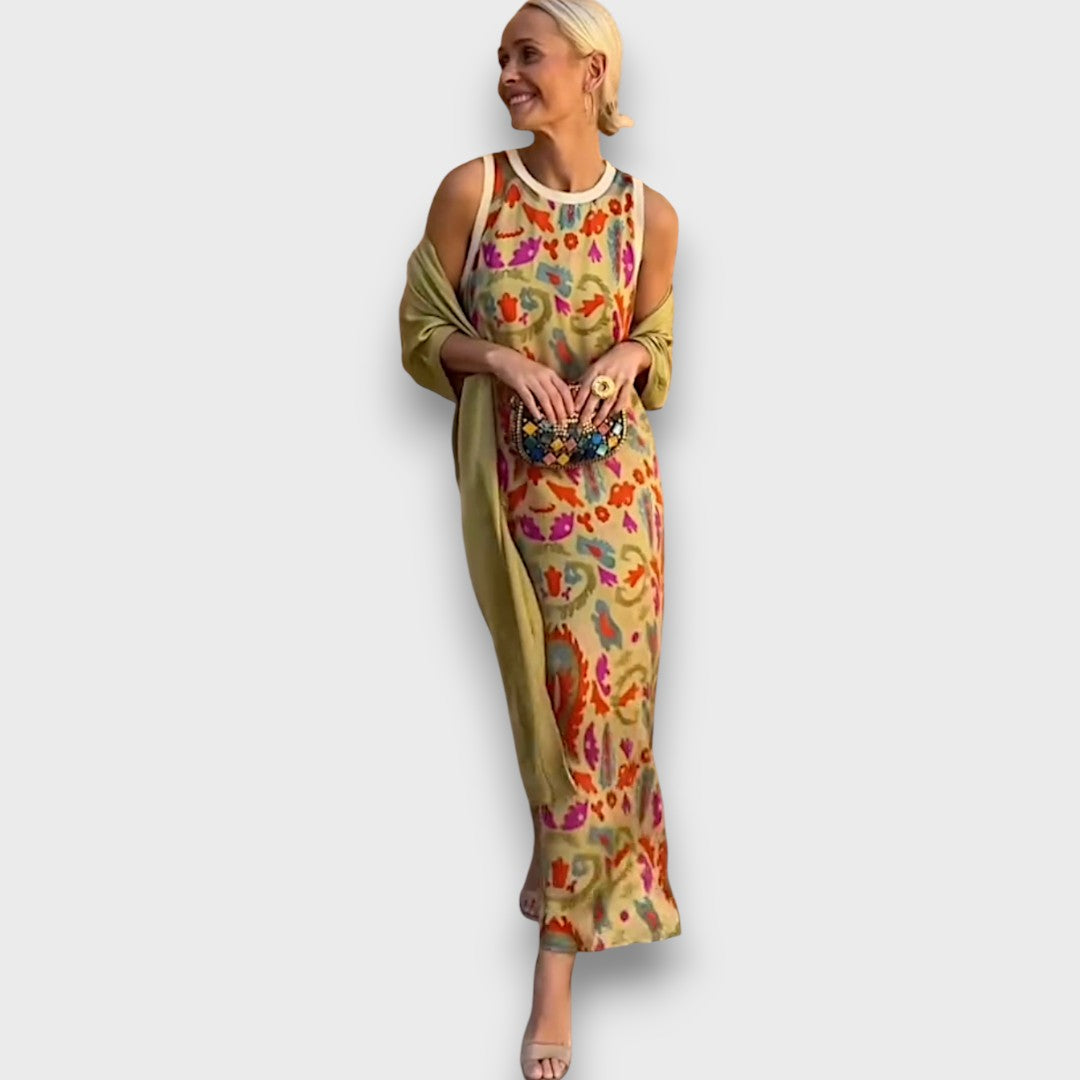 Ludivine – Robe longue fleurie avec cardigan