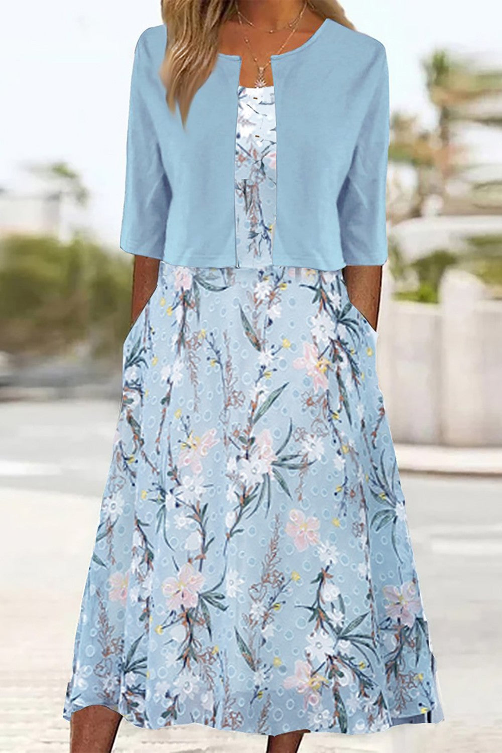 Edmée - Élégante robe midi fleurie en deux pièces