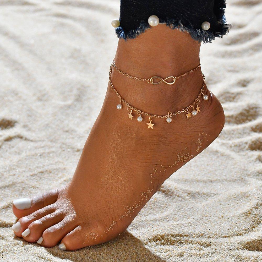 Étofléra – Bracelet de cheville Infinity avec perles et étoiles