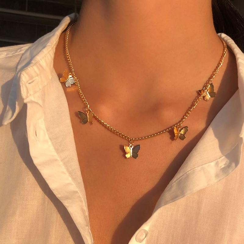 Papilloria – Collier papillon plaqué argent et or
