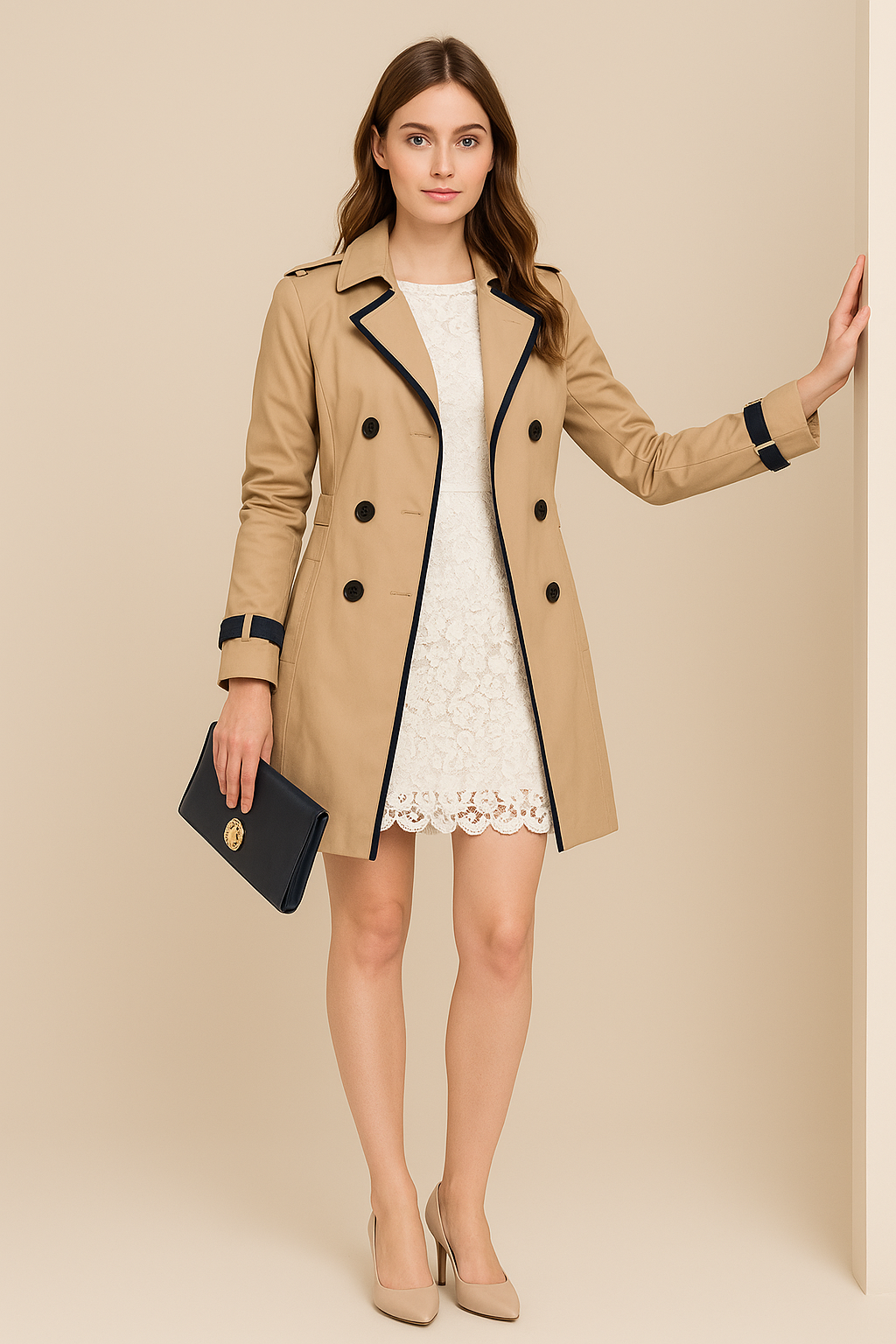 Oriane - Trench coat double boutonnage avec détails contrastés
